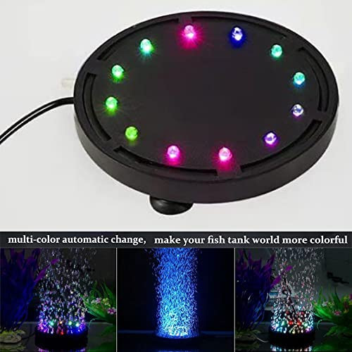 Gouccpu 4.92 Inch 12 Leds Fish Tank Light Bubbler Stone Led Aquarium Lights Air Stone Disk Submersible Fish Tank Aquarium Decorations Accessories Underwater Round Small Bubbles Lamp For Air Pump