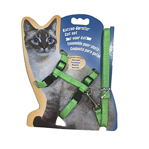 Gozola Howdia 1 Pack Cat Harness And Leash Adjustable Halter Harness With Nylon Strap Safety Rope Leads For Kittens Comfortable Escape-Proof Design(Green)