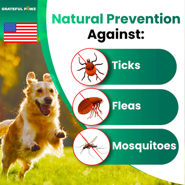 Grateful Pawz Flea And Tick Prevention For Dogs Chewables - Made In Usa - Natural Flea And Tick Chews Supplement - Oral Pills For Dogs - Pest Defense - All Breeds And Ages - 120 Soft Tablets
