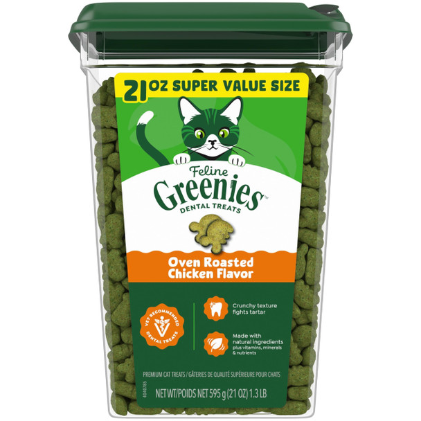 Greenies Cat Treats Feline Veterinarian-Recommended Adult Natural Dental Cat Treats Oven Roasted Chicken Flavor 4.6 Oz. Pouch