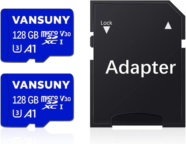Vansuny Micro SD Card 128GB 2 Pack microSDXC Memory Card with SD Adapter A1 App Performance V30 4K Video Recording C10 U3 Micro SD for Phone, Security Camera, Dash Cam, Action Camera Vansuny Micro SD Card 128GB 2 Pack microSDXC Memory Card with SD Adapter A1 App Performance V30 4K Video Recording C10 U3 Micro SD for Phone, Security Camera, Dash Cam, Action Camera