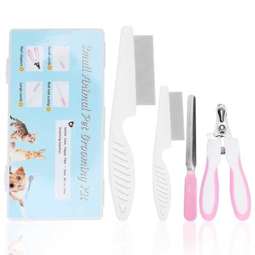 Haezu Guinea Pig Brush Kit Hamster Cleaning Grooming Comb With Nail Clipper Trimmer Nail Files - Professional Small Animal Grooming Tool For Rabbit Bunny Puppy Kitten Ferret