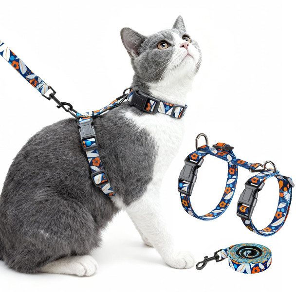 Halypet Cat Harness And Leash Set Escape Proof 3-In-1 Adjustable Harness For Cats & Kitten Soft Lightweight Easy On & Control For Walking Travel & Outdoor Use Light Blue Kitty Medium