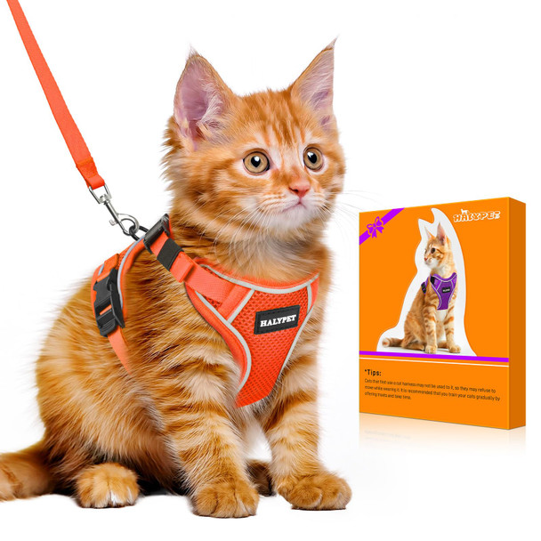 Halypet Cat Harness And Leash Set - Max Safety 4Th-Gen Escape Proof Adjustable Comfortable Soft Vest Easy To Wear Kitten Harness With Reflective Strip For Cats Walking - Small Black