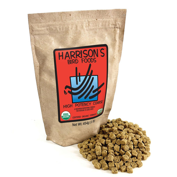 Harrison'S Bird Foods High Potency Coarse Maximum Nutritional Formula For Small To Medium Birds Organic Non-Gmo Pet Bird Food Vet-Developed Suitable For All Life Stages 454 G/ 1 Lb