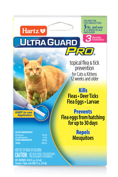 Hartz Ultraguard Pro Topical Flea & Tick Prevention For Cats And Kittens - 3 Monthly Treatments