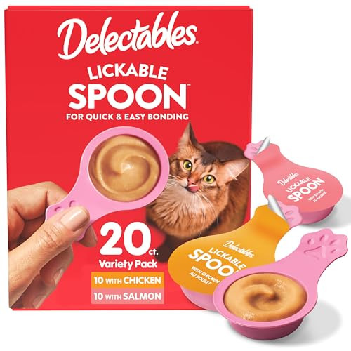 Hartz Delectables Lickable Spoon Handheld Wet Cat Treats Made With Real Chicken & Salmon Quick & Easy Creamy Puree Mess Grain- No Added Fillers No By-Products Variety Pack 20Ct