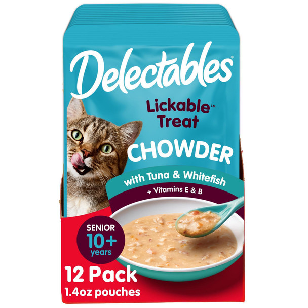 Hartz Delectables Chowder Lickable Wet Cat Treats For Kitten Adult & Senior Cats Tuna & Whitefish 12 Count