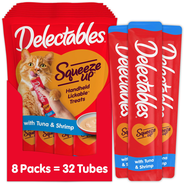 Hartz Delectables Squeeze Up Interactive Lickable Wet Cat Treats For Adult & Senior Cats Tuna & Salmon 4 Count(Pack Of 8)