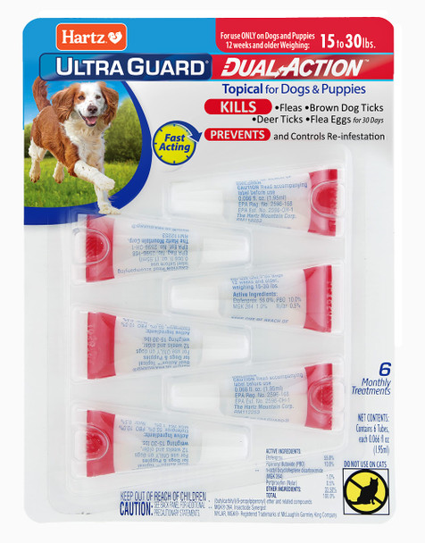 Hartz Ultraguard Dual Action Flea & Tick Topical Dog Treatment And Flea And Tick Prevention 6 Months 5-14 Pound Dogs 6-Count(Pack Of 1)