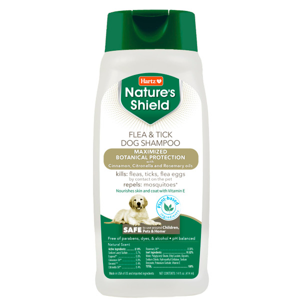 Hartz Nature S Shield Flea & Tick Dog Shampoo Maximized Botanical Protection & Prevention With Cinnamon Citronella & Rosemary Oils 14 Ounces