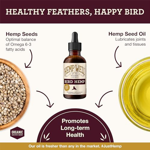 Hemp Well Organic Bird Hemp Oil 2 Ounces. Parrot Parakeet Cockatiel And All Birds For Supporting Health Feather Plucking Destructive Behavior Reduction Immune Support And Relaxation.