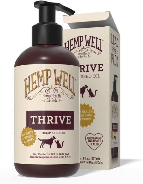 Hemp Well Thrive Oil For Dogs And Cats Supports Hip Joint And Heart Health Promotes Immune System And Promotes Healthy Skin From Seasonal Allergies Organically Sourced - 16 Ounces