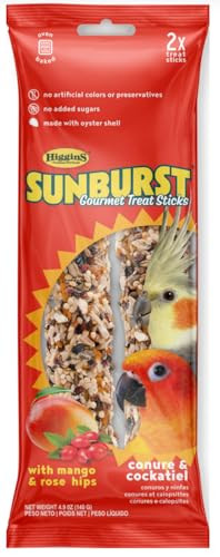 Higgins Sunburst Gourmet Avian Treat Sticks For Conures/Cockatiels. Mango & Rose Hips 2Pk. 4.9Oz