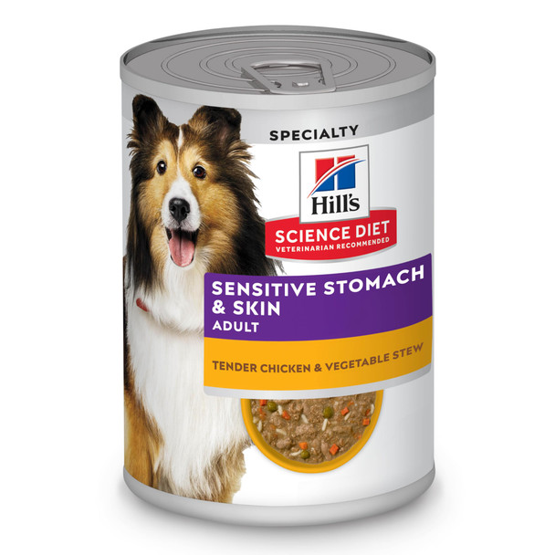 Hill'S Science Diet Adult 1-6 Sensitive Stomach & Skin Wet Dog Food Turkey & Rice Stew 12.5 Oz. Cans 12-Pack