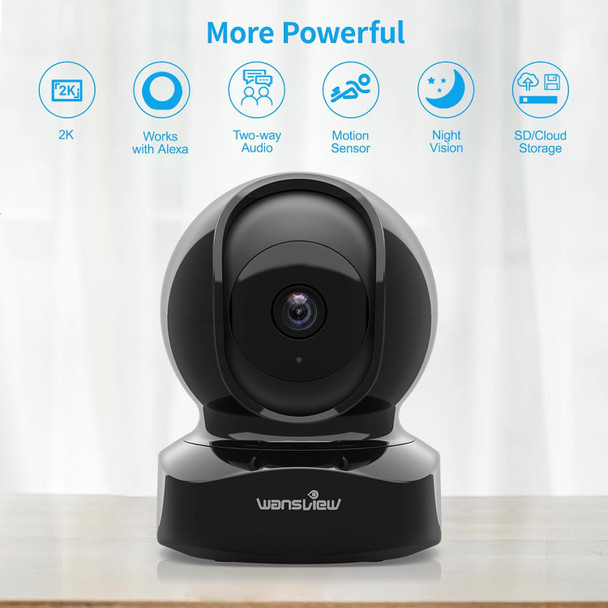 Wansview Security Camera, IP Camera 2K, WiFi Home Indoor Camera for Baby/Pet/Nanny, 2 Way Audio Night Vision, Works with Alexa, with TF Card Slot and Cloud