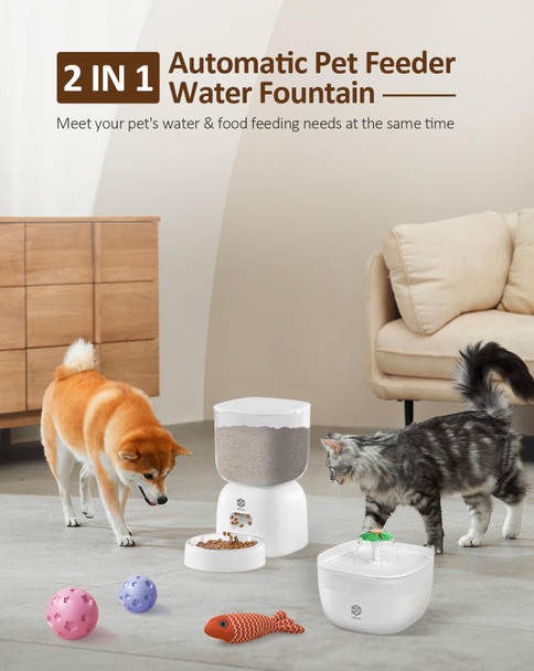 Hx Heclx Automatic Cat Feeder With 3L Dry Cat Food Dispenser And 2L Water Fountain Timed Dog Feeder With Portion Control And Daily Meals Wire/Battery Automatic Feeders In White