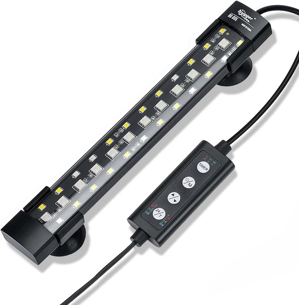 Hygger 24/7 Mode Submersible Aquarium Led Light Full Spectrum Fish Tank Light With 3 Rows Beads 7 Colors Auto On Off Sunrise-Daylight-Moonlight Adjustable Timer Brightness 8W