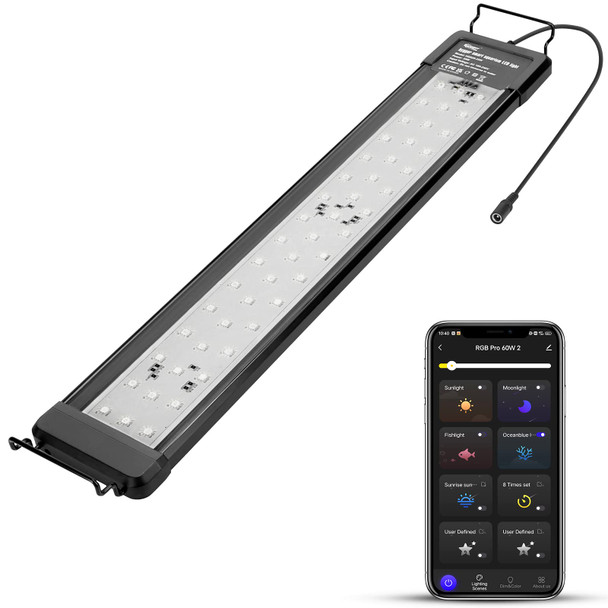 Hygger 18W Smart Aquarium Light Bluetooth Led Light With App Control Full Spectrum Fish Tank Light With 24/7 Lighting Cycle 5 Modes Adjustable Timer For 12"-18" Freshwater Planted Tank