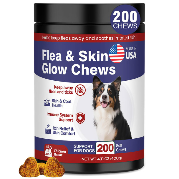Hyjykd Flea And Tick Prevention For Dogs Chewable Omega Skin And Coat Chews For Dogs Natural Pet Oral Flea Chewables Increase Hair Shine Nutritional Supplements 200 Soft All Breeds Ages Chicken Flavor