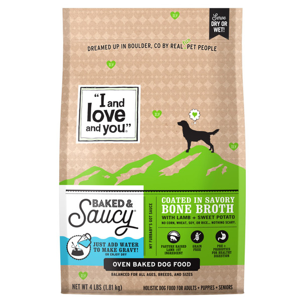 I And Love And You Baked And Saucy Dry Dog Food - Beef + Sweet Potato - Prebiotic + Probiotic Real Meat Grain No Fillers 4Lb Bag