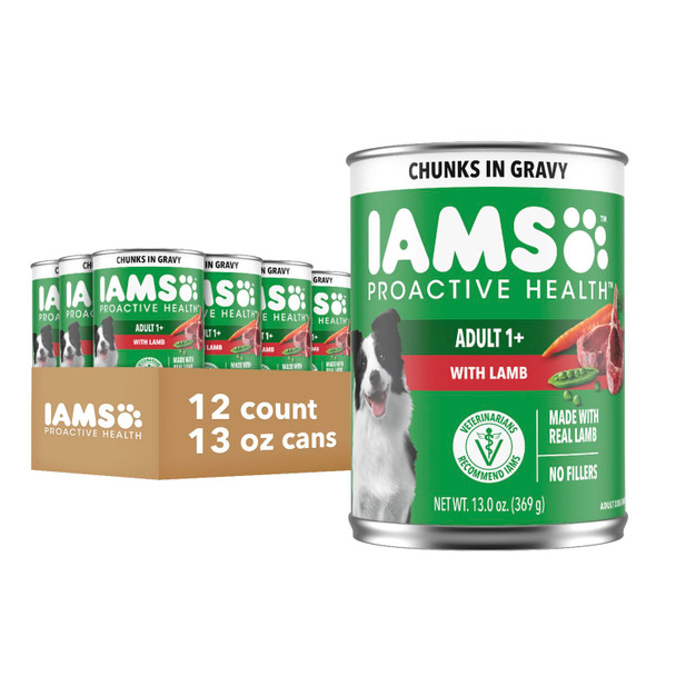 Iams Proactive Health Wet Dog Food Adult Canned Dog Food Chicken Chunks In Gravy And Beef Chunks In Gravy 13 Oz. Cans Pack Of 12