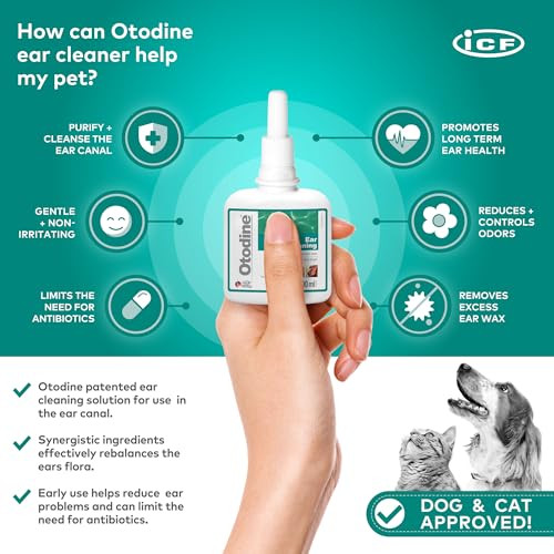 Icf Otodine Dog Ear Cleaner Solution Drops For Itchy Ears Infections Head Shaking Scratching Wax Debris & Odor - Tris-Edta Flush - Gentle & Safe For Cats & Puppies - 100Ml