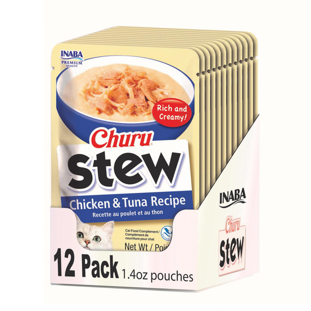 Inaba Churu Stew For Cats Side Dish Pouch With Vitamin E 1.4 Ounces Per Pouch 12 Pouches Chicken & Seafood Variety