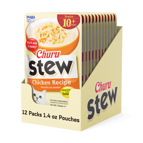 Inaba Churu Stew For Cats Side Dish Pouch With Vitamin E 1.4 Ounces Per Pouch 12 Pouches Chicken & Seafood Variety