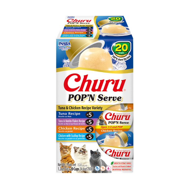 Inaba Churu Pop'N Serve Jelly Cat Treat With Vitamin E & Taurine 1.2 Ounce Cup 10 Cups Chicken Variety