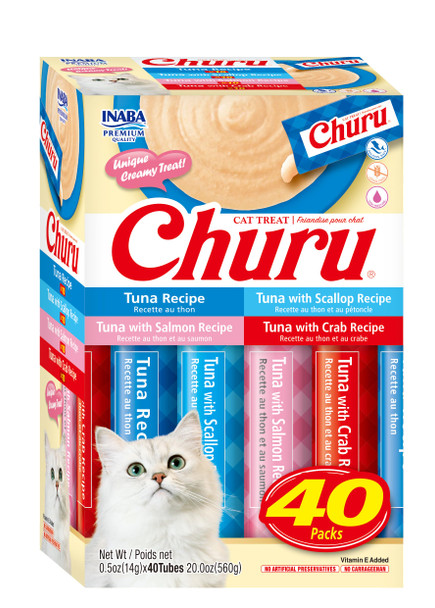 Inaba Churu Cat Treats Grain- Lickable Squeezable Creamy Pur E Cat Treat/Topper 0.5 Ounces Each Tube 40 Tubes Chicken Varieties Box