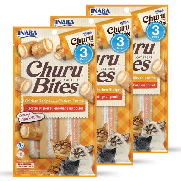 Inaba Churu Bites For Cats Soft Baked Chicken Churu Filled Cat Treats With Green Tea Extract 0.35 Ounces Each Tube 12 Tubes Total 4 Flavor Variety