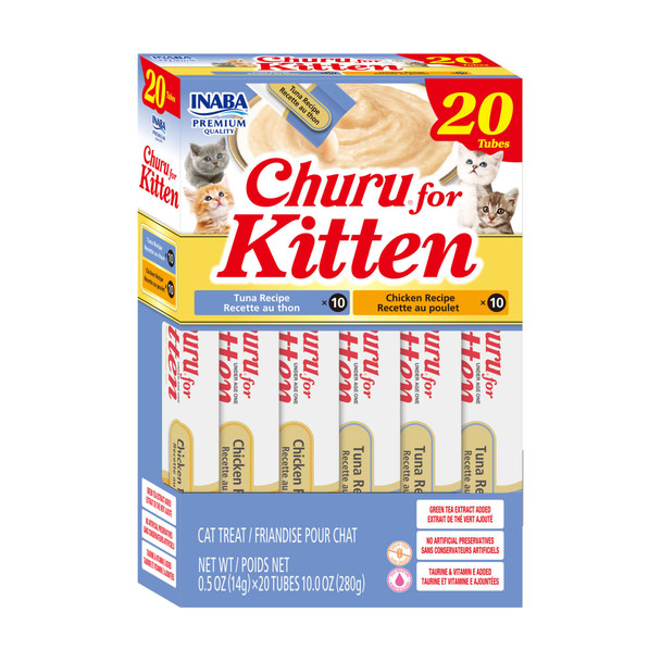 Inaba Churu For Kittens Grain- Creamy Pur E Lickable Cat Treats With Dha Epa Vitamin E & Taurine 0.5 Ounces Each 24 Tubes (4 Per Pack) Chicken Recipe