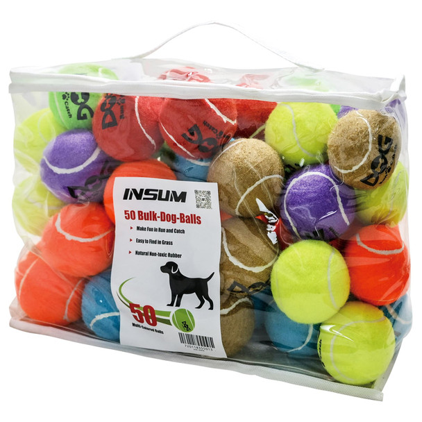 Insum Tennis Balls For Dogs - 12 Pack 2.5'' Durable Non-Toxic Outdoor Dog Toys Balls With Mesh Bag Sgs Colorful Fetch Toys Medium Large Breeds (Non Squeaky)