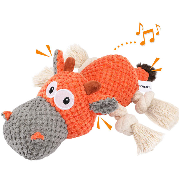Iokheira Dog Plush Toy For Large Aggressive ChewersIndestructible Dog Squeaky ToysStuffed Animals Toys With Cotton Material And Crinkle PaperDurable Chewing Toys (Royal Blue Cattle)