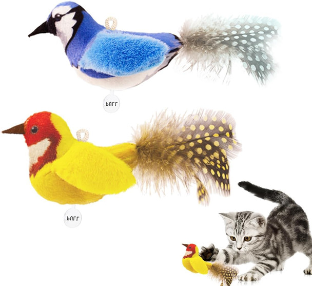 Ipawspace Catnip Cat Toys Satisfy Cat'S Natural Hunting Instintion For Indoors Cats Feather Toys Interactive With Lifelike Chirp Sound Chirping Bird Kitten Toy (2 Pack)