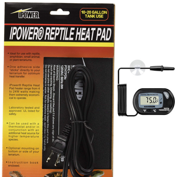 Ipower 6 By 8-Inch 8W Reptile Heat Mat Lcd Digital Aquarium Thermometer Under Tank Warmer Terrarium Heat Pad For Turtles Lizards Frogs And Other Small Animals Multi Sizes