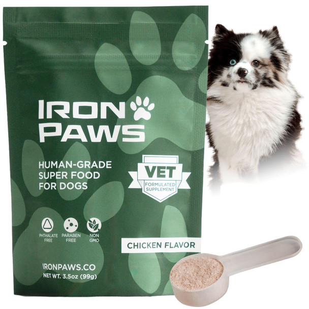 Iron Paws Human-Grade Superfood For Dogs Premium Greens Powder Supplement For Dental Health Longevity Hip & Joint Gut Health Allergies Immune Support Skin & Coat - 3.5 Oz Nutrient Dense Formula