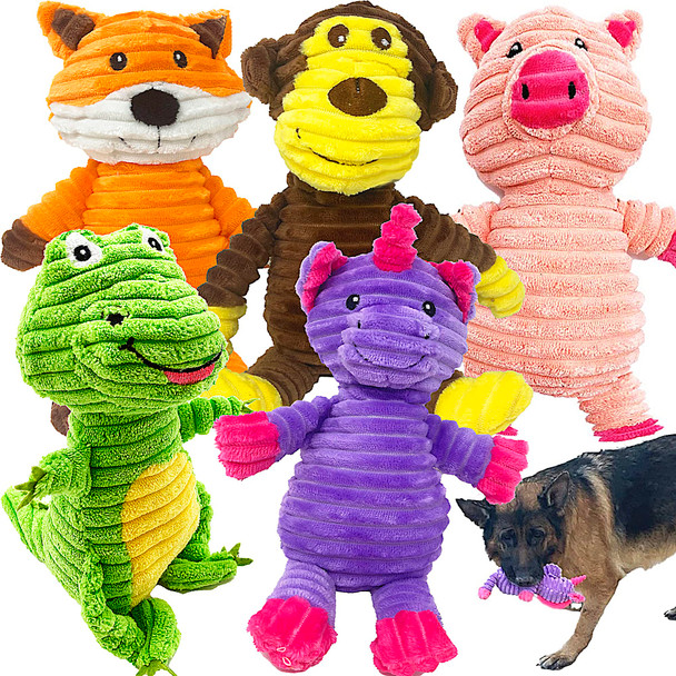 Jalousie Plush Toys Assortment Value Bundle Puppy Pet Mutt Squeak Toy For Medium Large Dogs (5 Pack Corduroy)