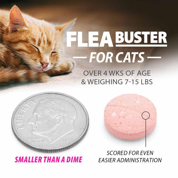 Jeffers Pet Flea Buster Chewable Tablets For Cats And Kittens 7-15 Lbs Tuna Flavor Supplements Monthly Cat Flea Support Made In Usa Easy To Feed Cat Tablets Travel Friendly - 6 Count