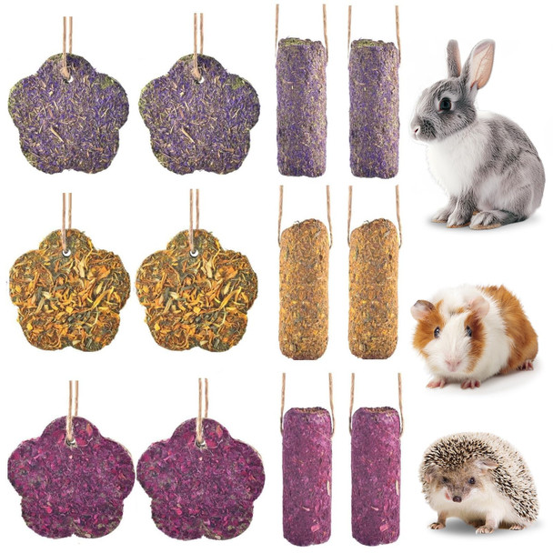 Jorewood Rabbit Chew Toys Bunny Cage Hanging Toy And Treats Rattan Ring With Snacks For Rodent Pets Teeth Healthy