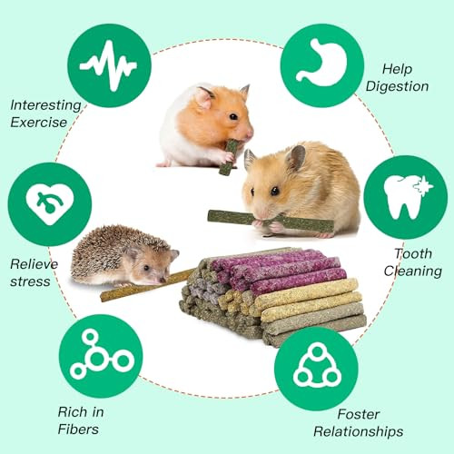 Jorewood 33 Pcs Rabbit Chew Sticks Rabbit Guinea Pig Toys Natural Timothy Grass Molar Teeth Stick Mixing Natural Flowers Chewing Toy Small Animals Treats