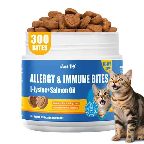 Just Try 300 Bites Hairball Control Cat Treats - Hairball Treatment & Relief For Cats - With Cat Grass Pumpkin & Omega-3 Fish Oil Crunchy Chicken Flavor Crunchy Bites