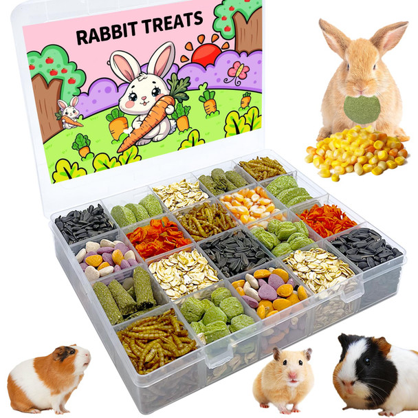 Jwizyotr Rabbit Treats Guinea Pig Treats Chinchilla Treat Box With 20 Grids For Small Animal Combination Of Natural Grains And Vegetable.(Large)