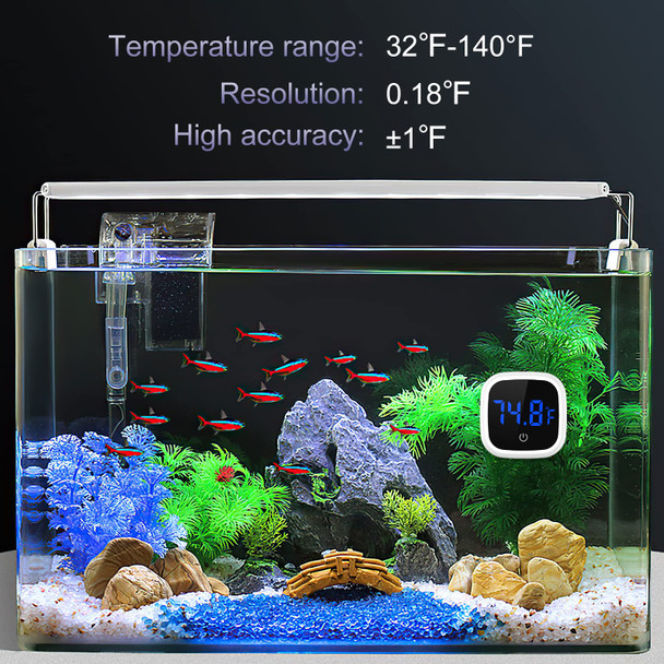 Jxtz Aquarium Thermometer Digital Led Fish Tank Thermometer With Touch Buttons High Accuracy Stick-On Thermometer Energy-Saving Range Of 32 -140 F For Fish Axolotl Turtle Aquatic Planted