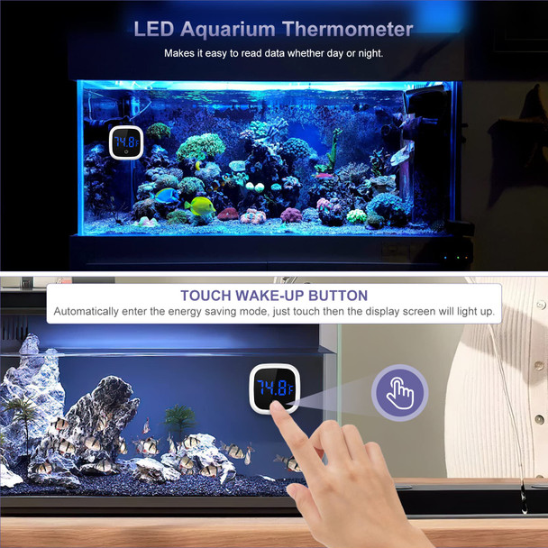Jxtz Aquarium Thermometer Digital Led Fish Tank Thermometer With Touch Buttons High Accuracy Stick-On Thermometer Energy-Saving Range Of 32 -140 F For Fish Axolotl Turtle Aquatic Planted