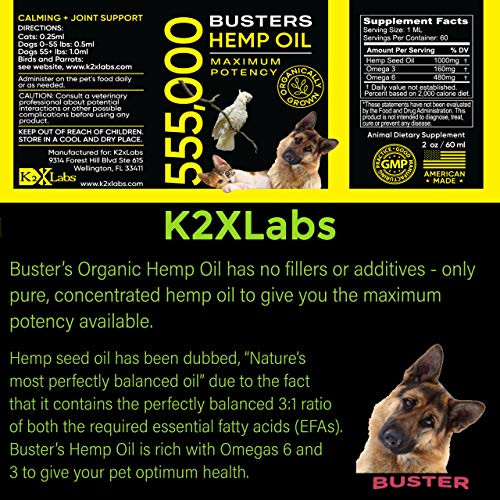 K2Xlabs 3Pack 6Month Supply Buster'S Organic Hemp Oil For Dogs And Pets 555000 Large 60Ml Bottle Miracle Formula Perfectly Balanced Omegas 3 6 9 - Joint Support Calming