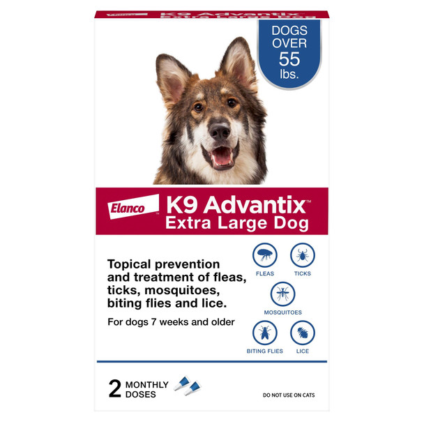 K9 Advantix Flea Tick & Mosquito Prevention For Dogs Over 55 Lbs. Flea Drops For Extra Large Dogs Apply Monthly 2 Treatments