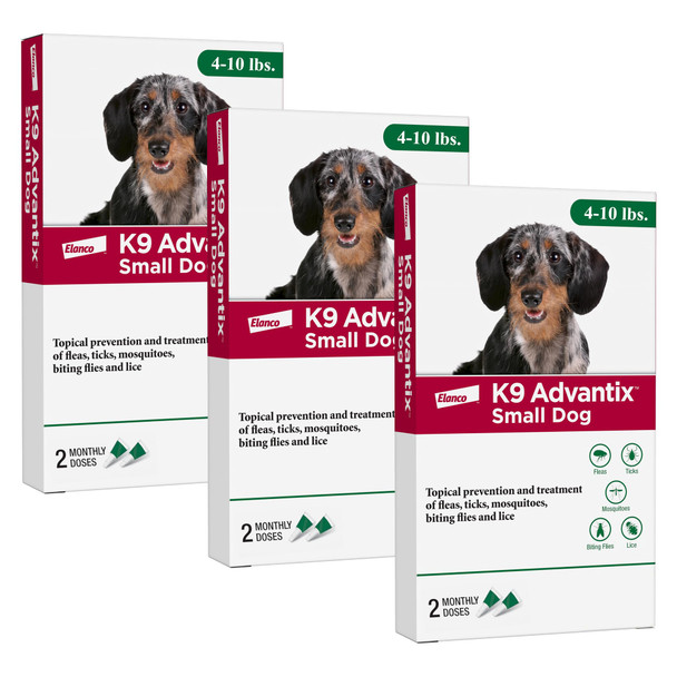 K9 Advantix Flea Tick & Mosquito Prevention For Dogs 4-10 Lbs. Flea Drops For Small Dogs Apply Monthly 2 Treatments