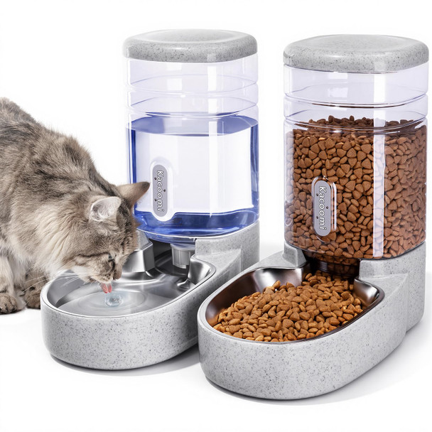 Kacoomi Automatic Dog Cat Feeder And Water Dispenser Gravity Food Feeder And Waterer Set With Pet Food Bowl For Small Medium Dog Puppy Kitten Large Capacity 1 Gallon X 2